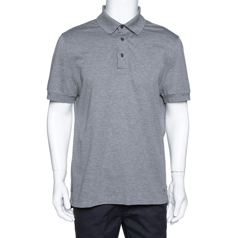 Pre Owned Tom Ford Grey Cotton Pique Short Sleeve Polo T-Shirt 3XL