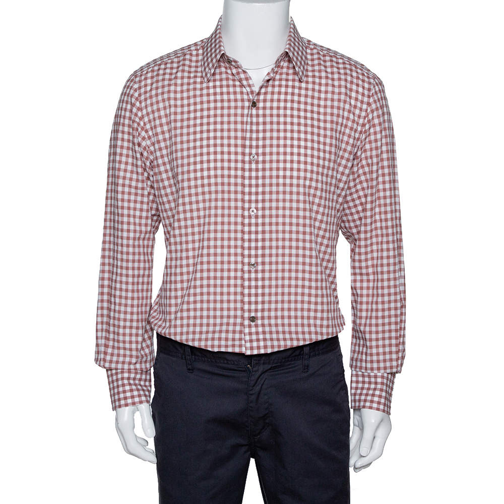 Pre Owned Tom Ford Light Brown Gingham Check Cotton Long Sleeve Shirt XXL