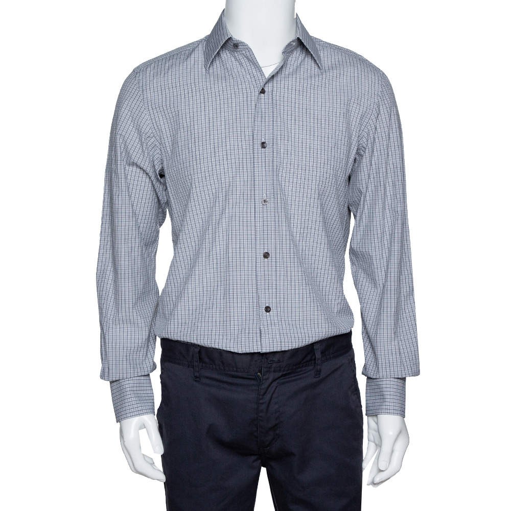 Pre Owned Tom Ford Monochrome Checked Cotton Long Sleeve Shirt M