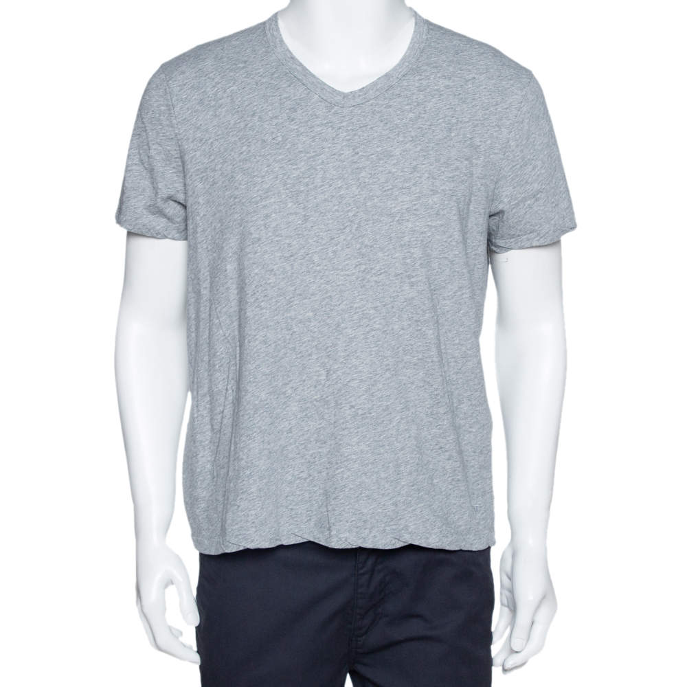 Pre Owned Tom Ford Grey Marl Jersey Cotton V Neck T-Shirt L