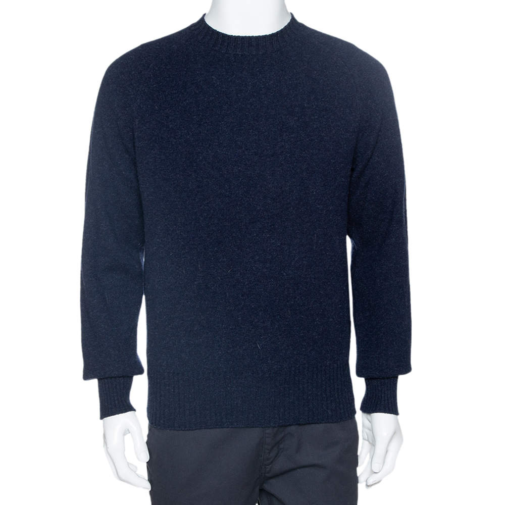 مملوكة مسبقًا Tom Ford Navy Blue Wool Knit Crew Neck Pullover L
