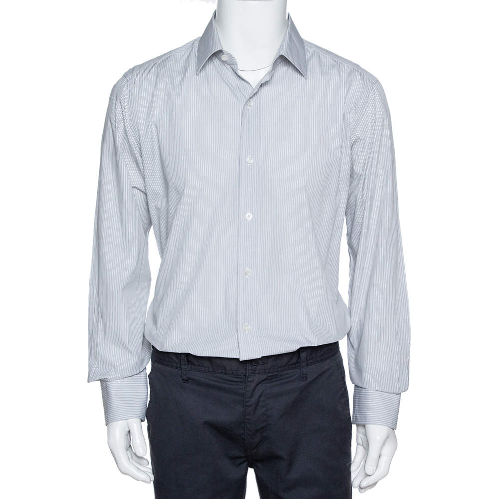 مملوكة مسبقًا Tom Ford White & Black Pinstriped Cotton Long Sleeve Shirt XXL