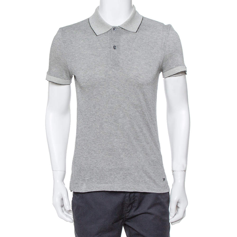 Pre Owned Tom Ford Monochrome Cashmere Blend Pique Knit Polo T Shirt M
