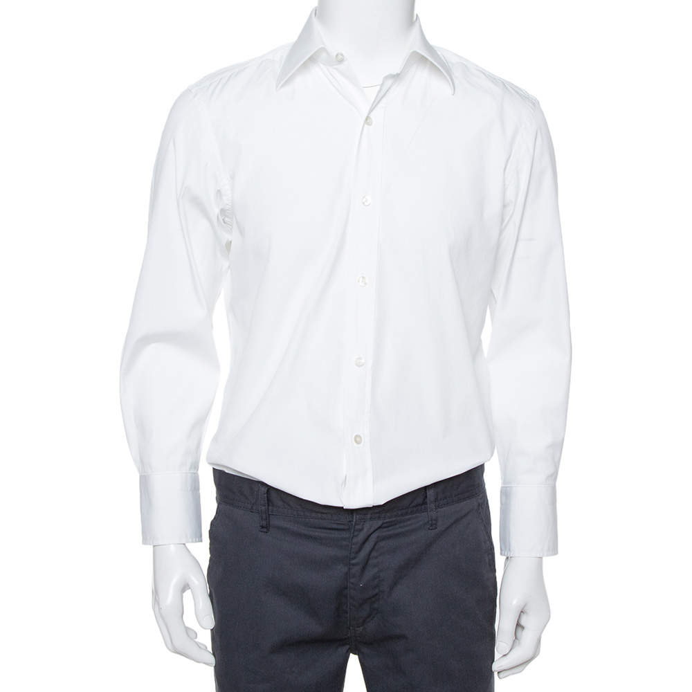 Tom Ford White Cotton Piquet Plastron Shirt L