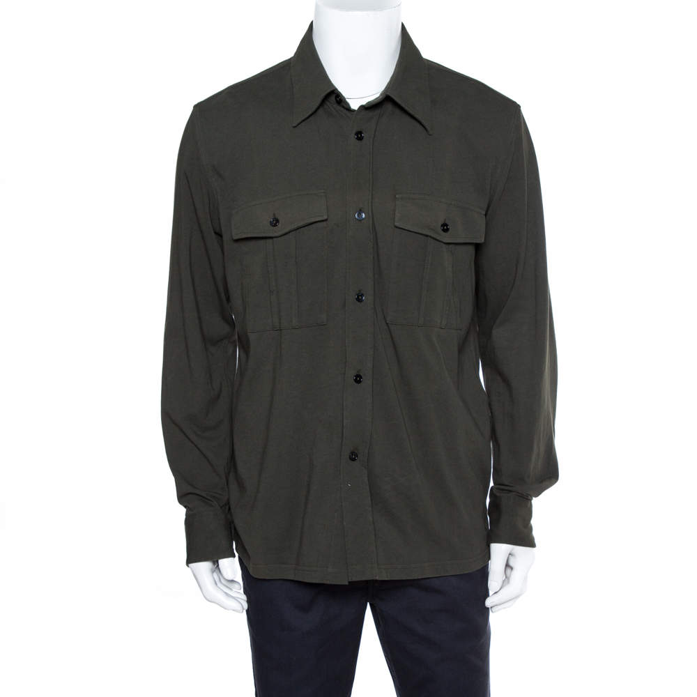 Tom Ford Dark Green Knit Button Front Shirt XL