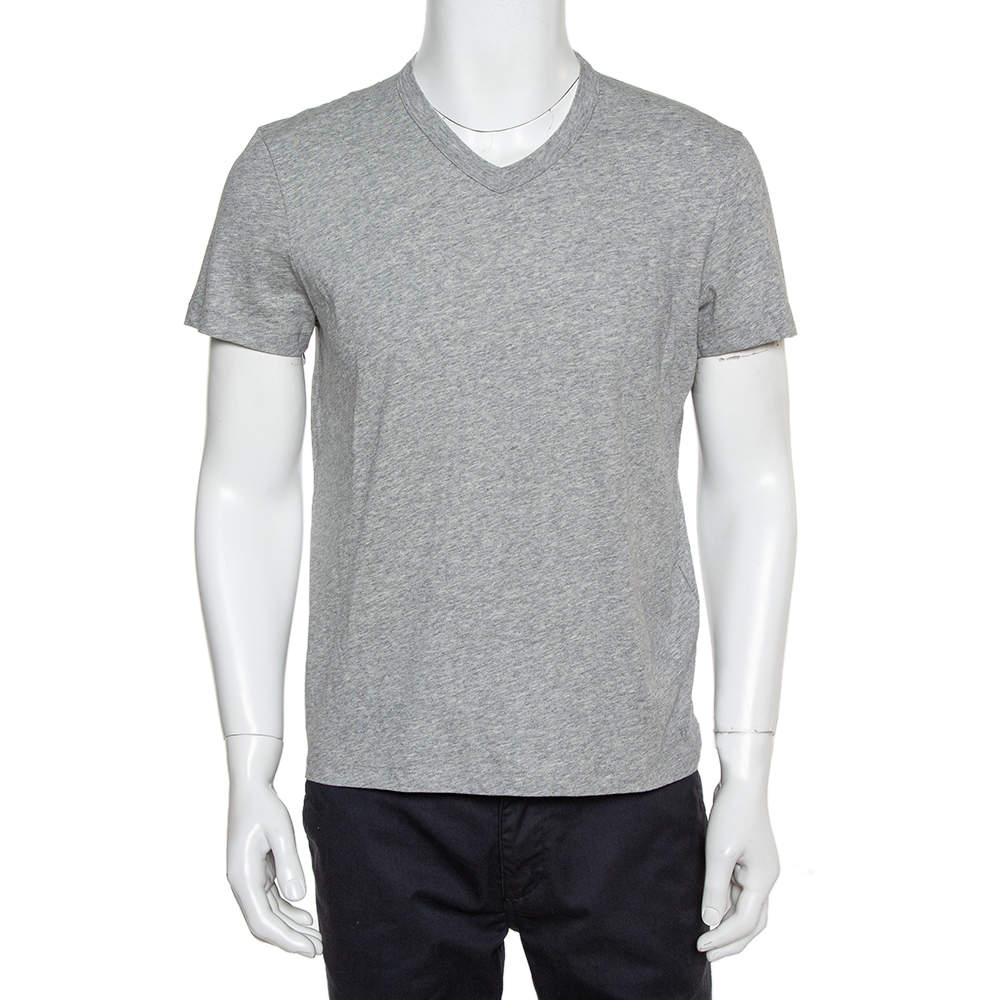 Pre Owned Tom Ford Grey Cotton V -neck T-Shirt M