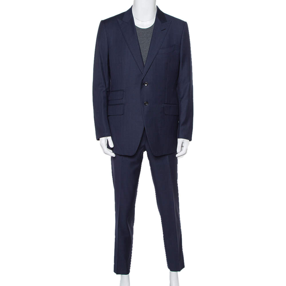 مملوكة مسبقًا بذلة توم فورد أو كونور صوف أزرق كحلي برينس أوف والس كبير جدًا - إكس لارج