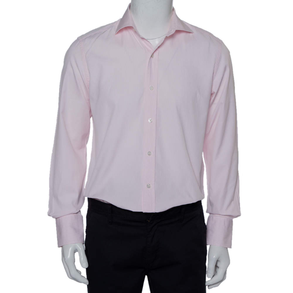 Tom Ford Pink Striped Cotton Button Front Shirt L