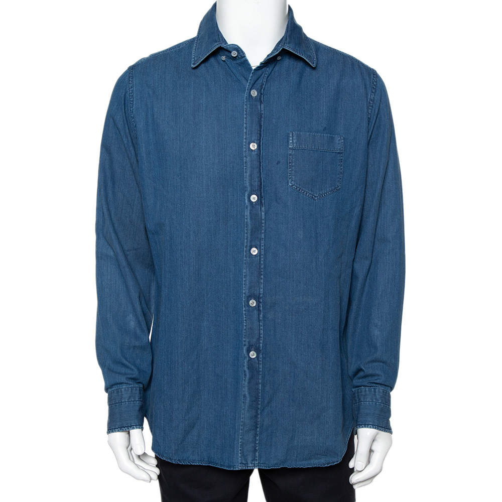 Tom Ford Blue Lightweight Denim Button Front Shirt XXL