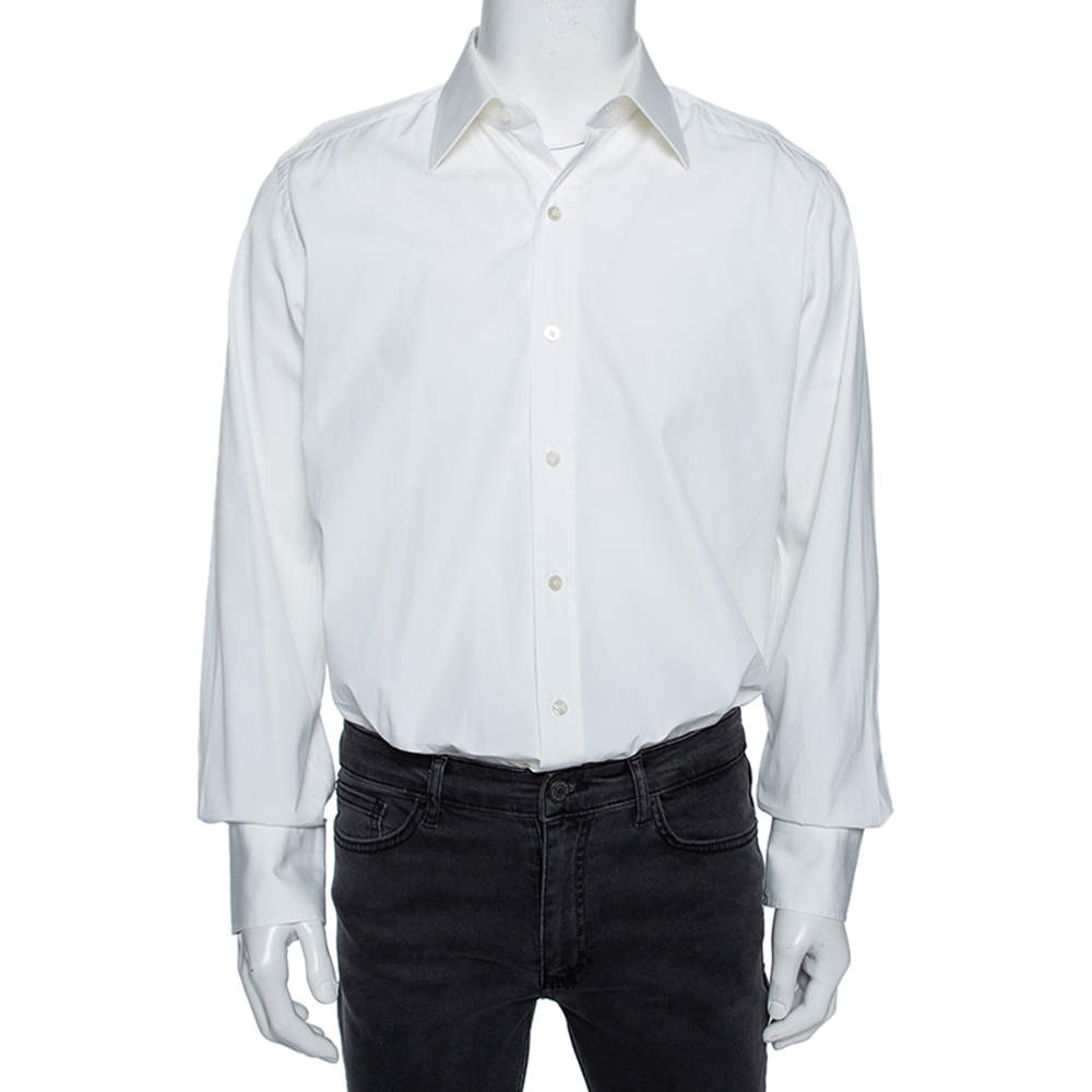 Pre Owned قميص توم فورد قطن أبيض أساور عريضة بوبيلن مقاس كبير جداً جداً (اكس اكس لارج)
