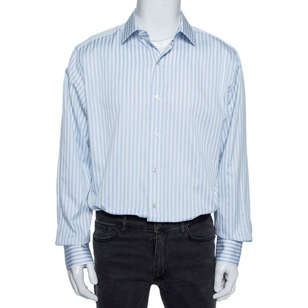 مملوكة مسبقًا Tom Ford Blue Striped Cotton Button Up Shirt XXXL 