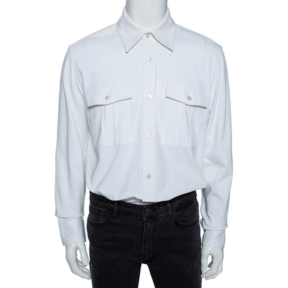 Pre Owned قميص توم فورد ميليتري قطن أ[يض جيب مزدوج مقاس كبير جداً (اكس لارج)