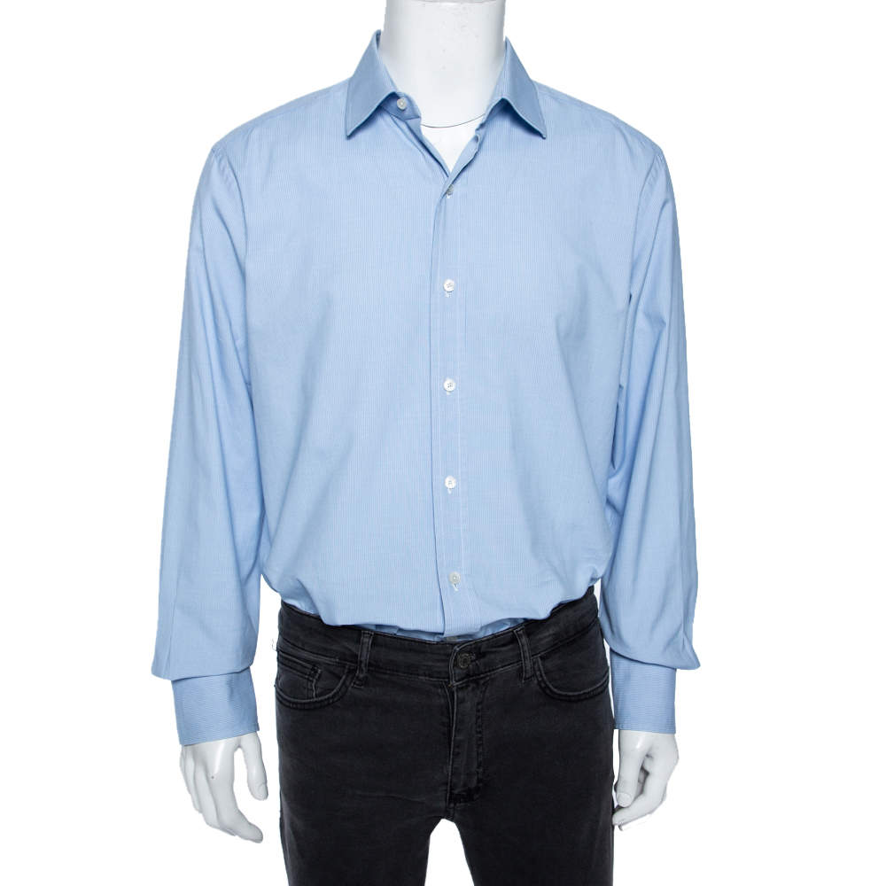 Pre Owned Tom Ford Sky Blue Cotton Patterned Shirt XXL 