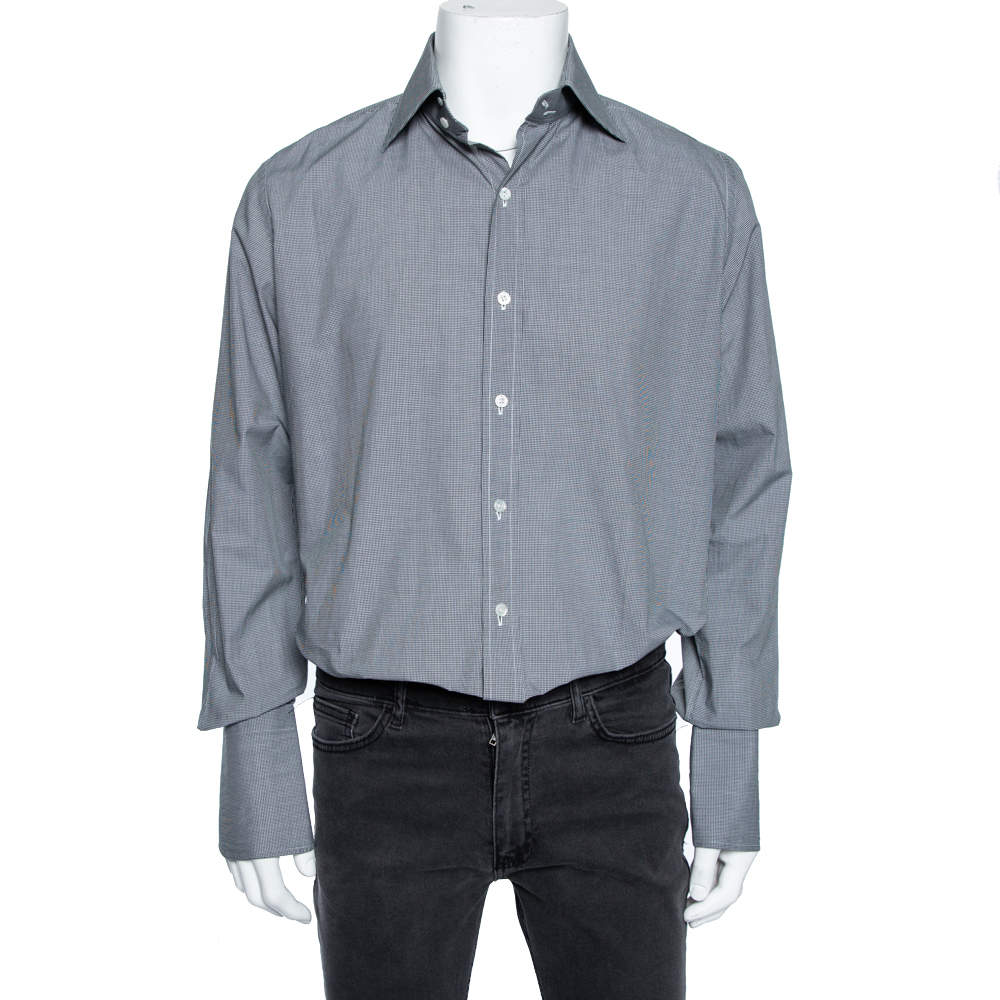 مملوكة مسبقًا Tom Ford Black Micro Check Cotton Button Front Shirt XL