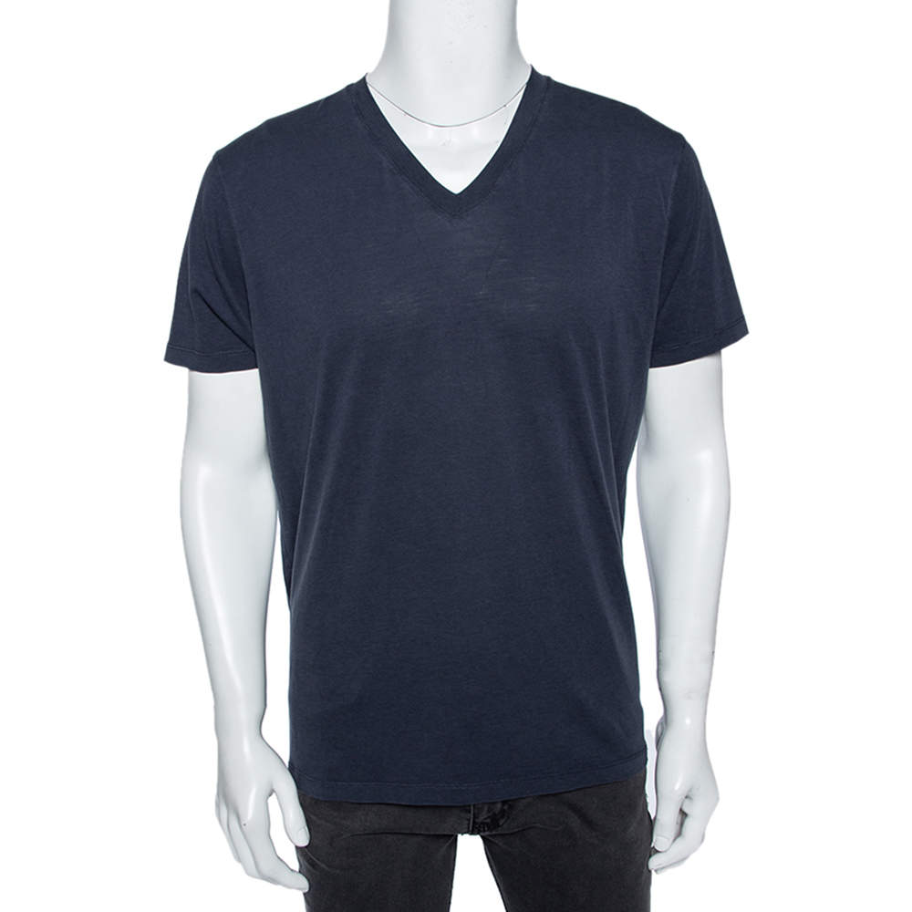مملوكة مسبقًا Tom Ford Blue Jersey V-Neck T-Shirt XL