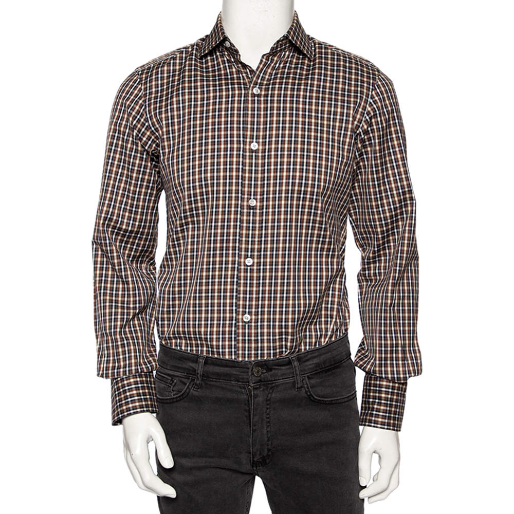 Pre Owned Tom Ford Brown Checkered Cotton Button Front Shirt S