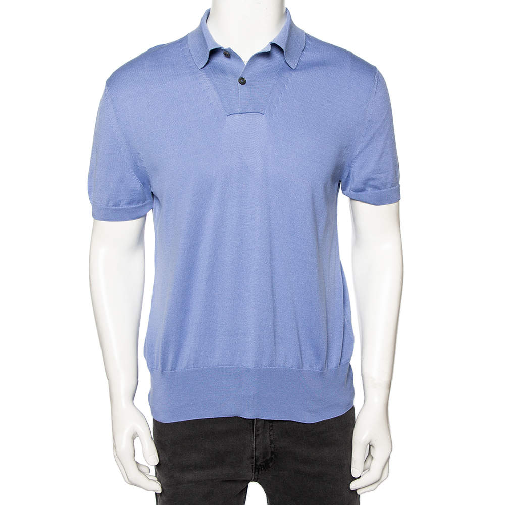 Tom Ford Blue Silk Knit Short Sleeve Tailored Polo T-Shirt XL Tom Ford | TLC