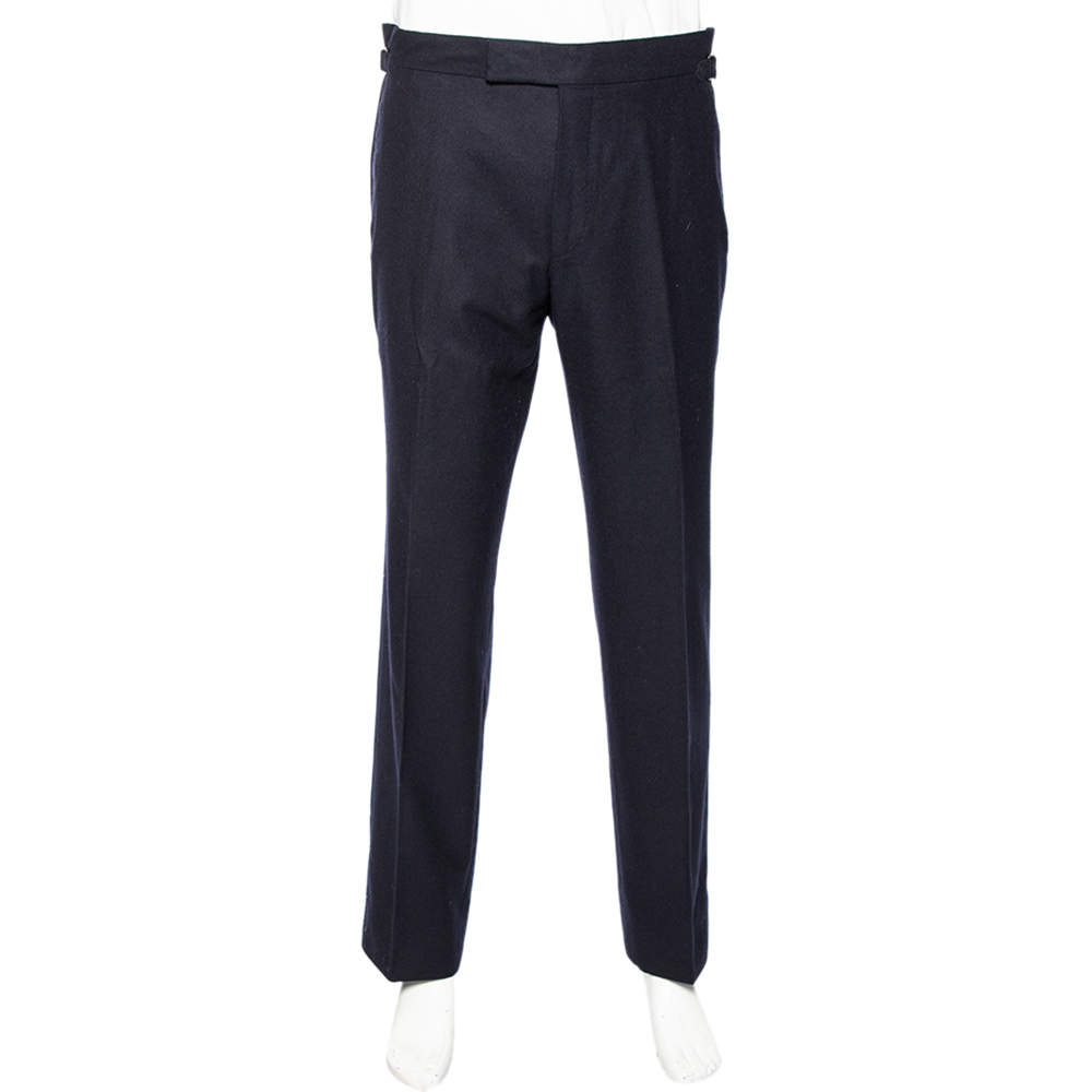 Pre Owned Tom Ford Navy Blue Wool Straight Leg Pants XL