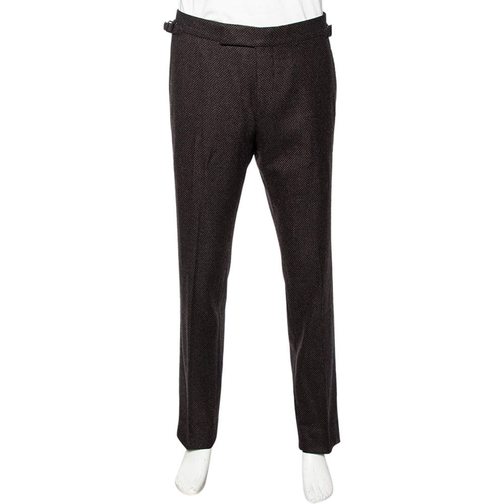 مملوكة مسبقًا Tom Ford Black Patterned Cashmere & Wool Straight Leg Pants L