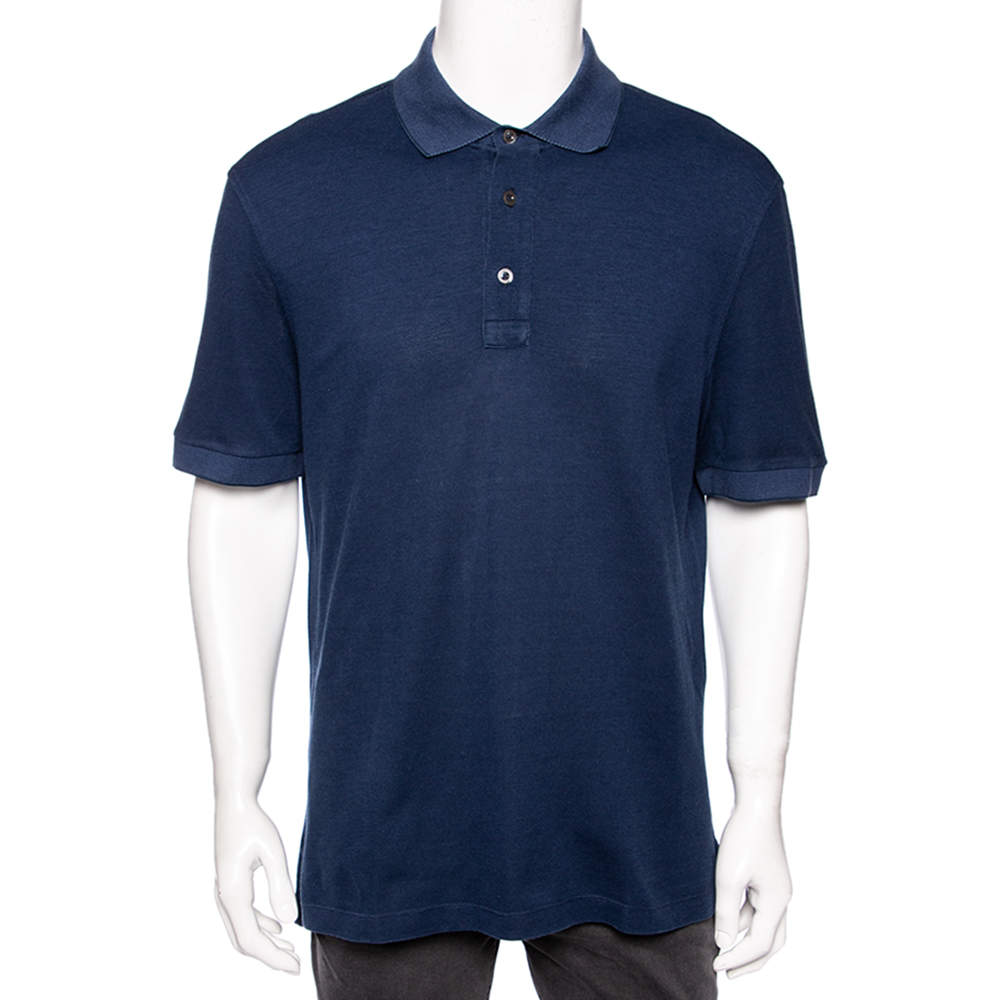 Pre Owned Tom Ford Navy Blue Cotton Pique Polo T-Shirt 3XL