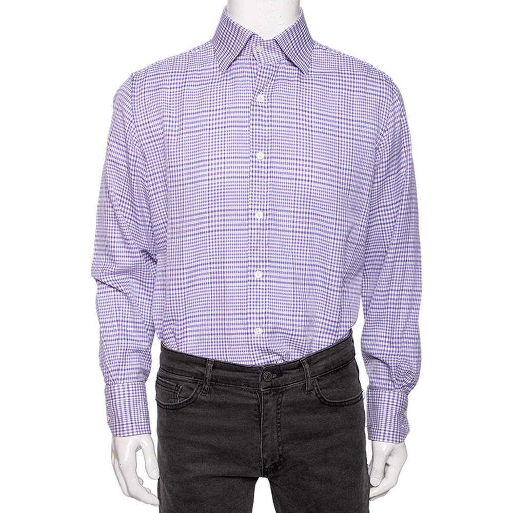 Tom Ford Purple Checkered Cotton Button Front Shirt XXXL