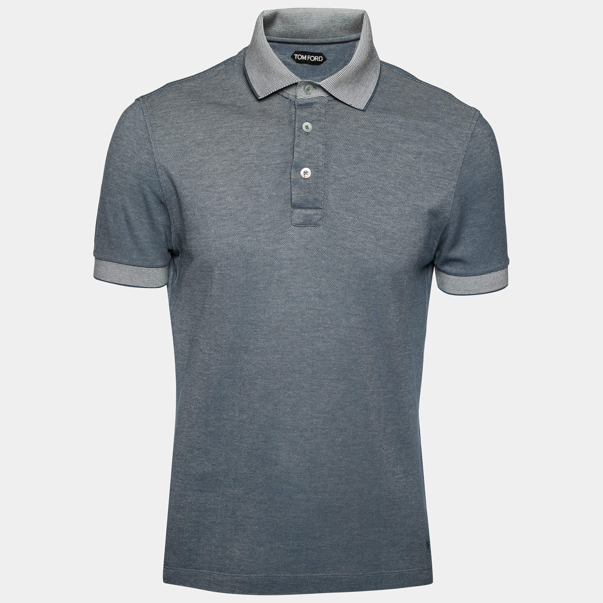 Pre Owned Tom Ford Navy Blue Textured Cotton Polo T-Shirt L