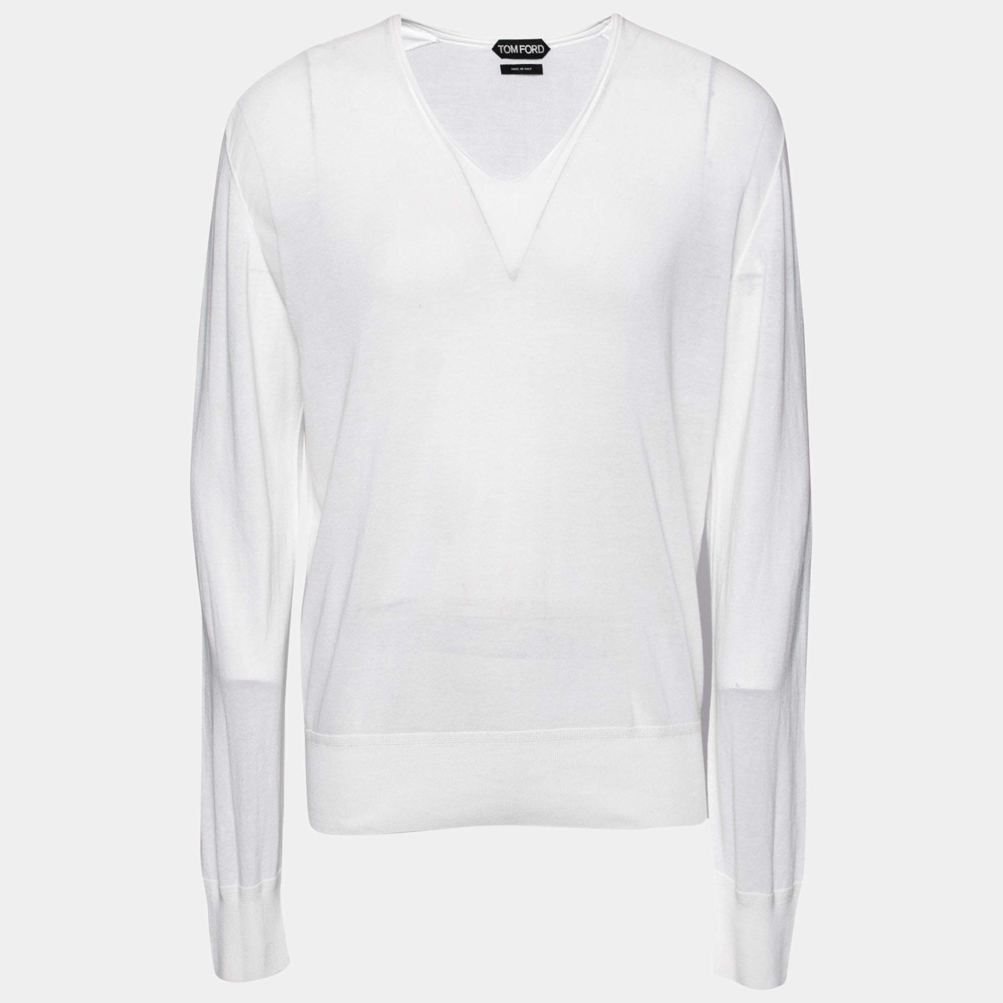 Pre Owned Tom Ford White Knit Long Sleeve T-Shirt XXL