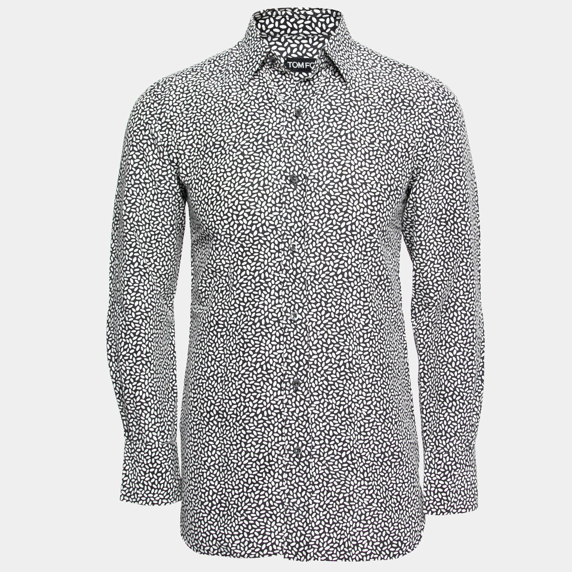 Tom Ford Black and White Printed Cotton Button Front Shirt M Tom Ford ...