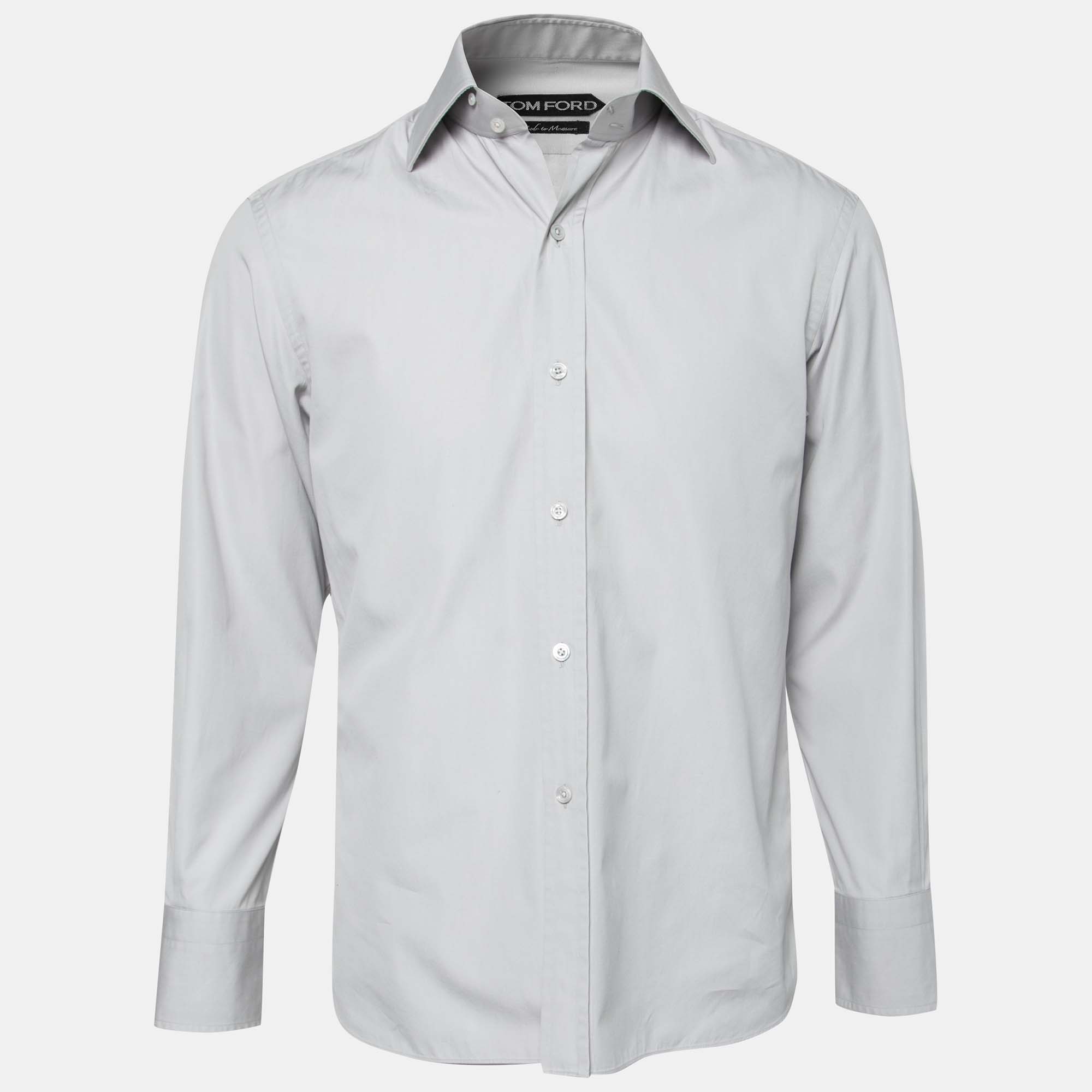 Pre Owned Tom Ford Grey Cotton Long Sleeve Shirt M