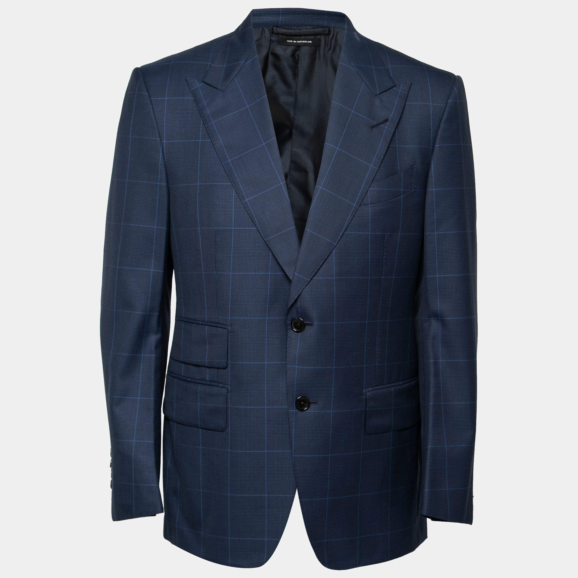 Pre Owned Tom Ford Blue Checkered Wool Button Front Blazer L