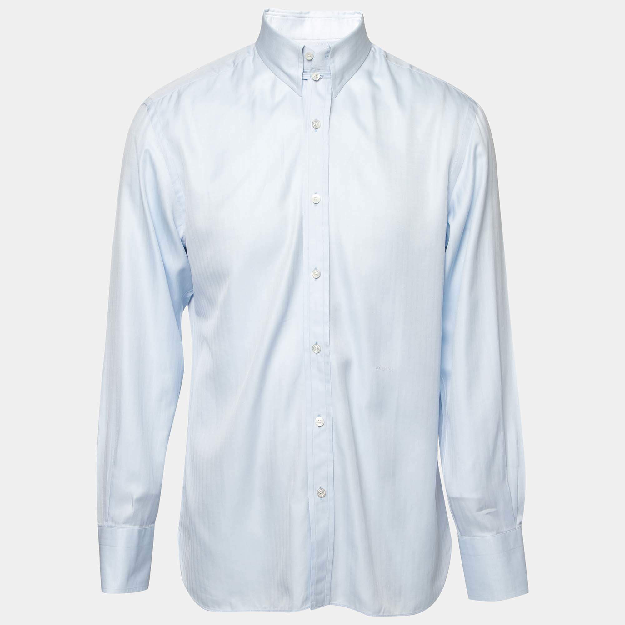Pre Owned Tom Ford Blue Cotton Button Down Shirt L