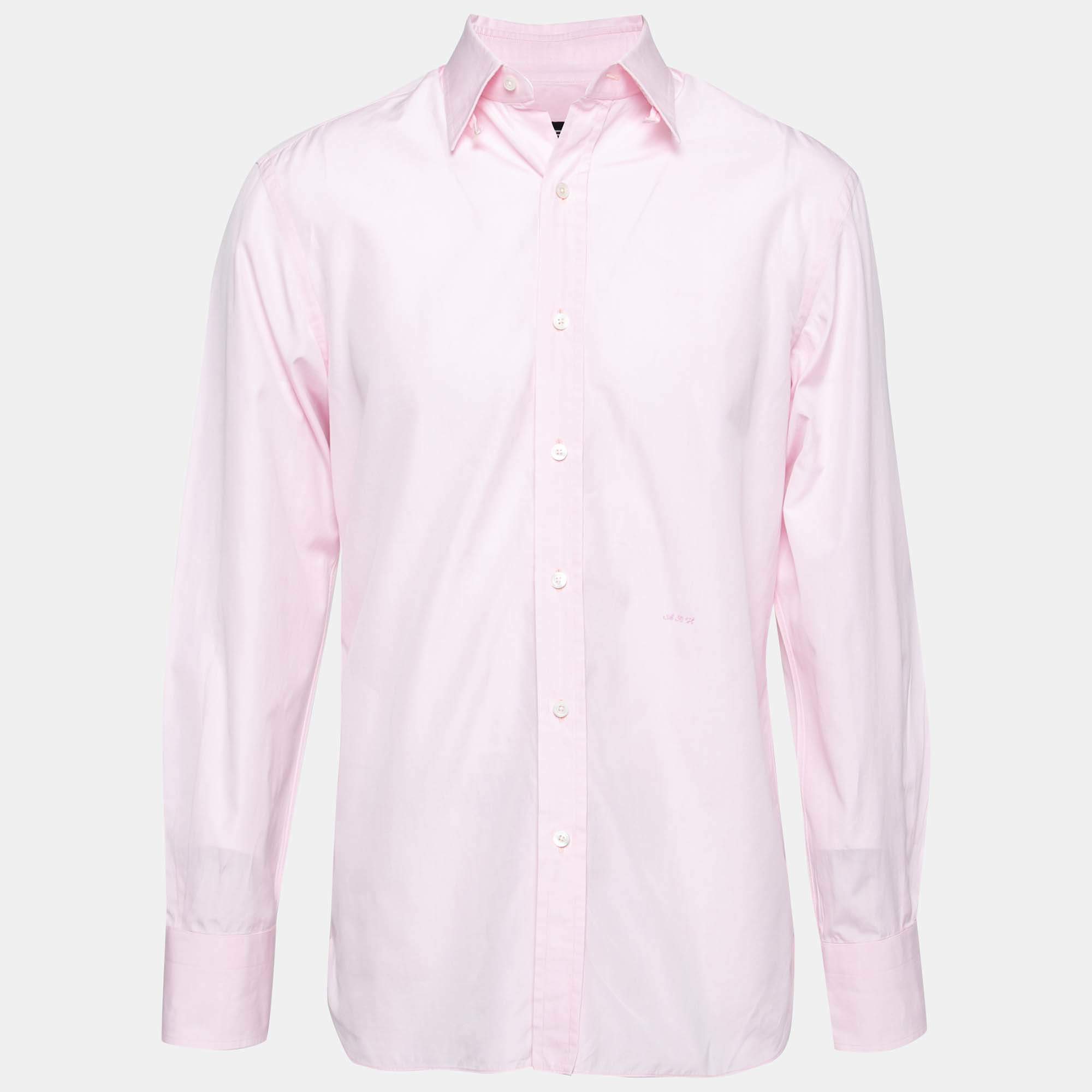 Pre Owned Tom ford Pink Cotton Long Sleeve Button Front Shirt L
