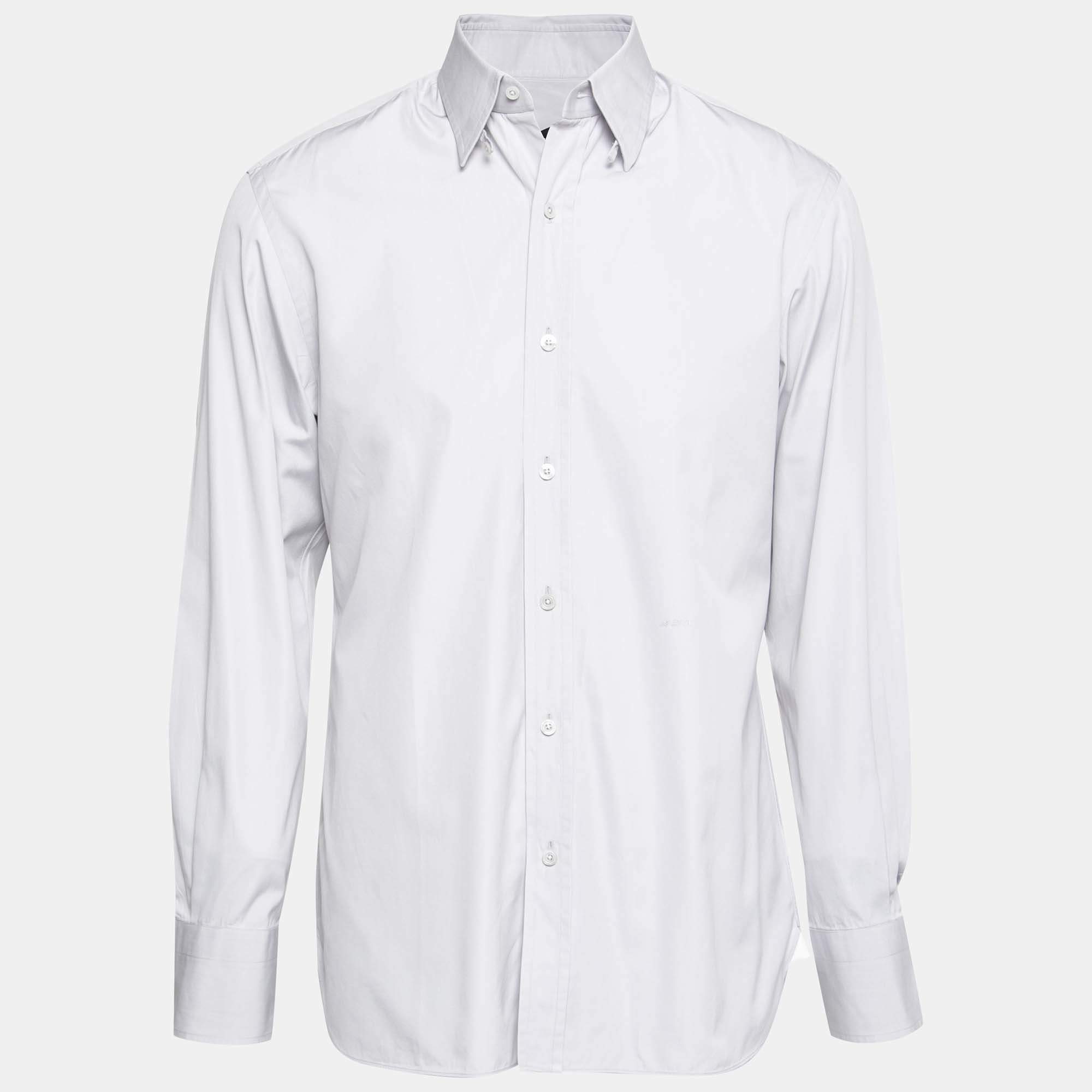 Pre Owned Tom Ford Grey Cotton Long Sleeve Button Front Shirt L