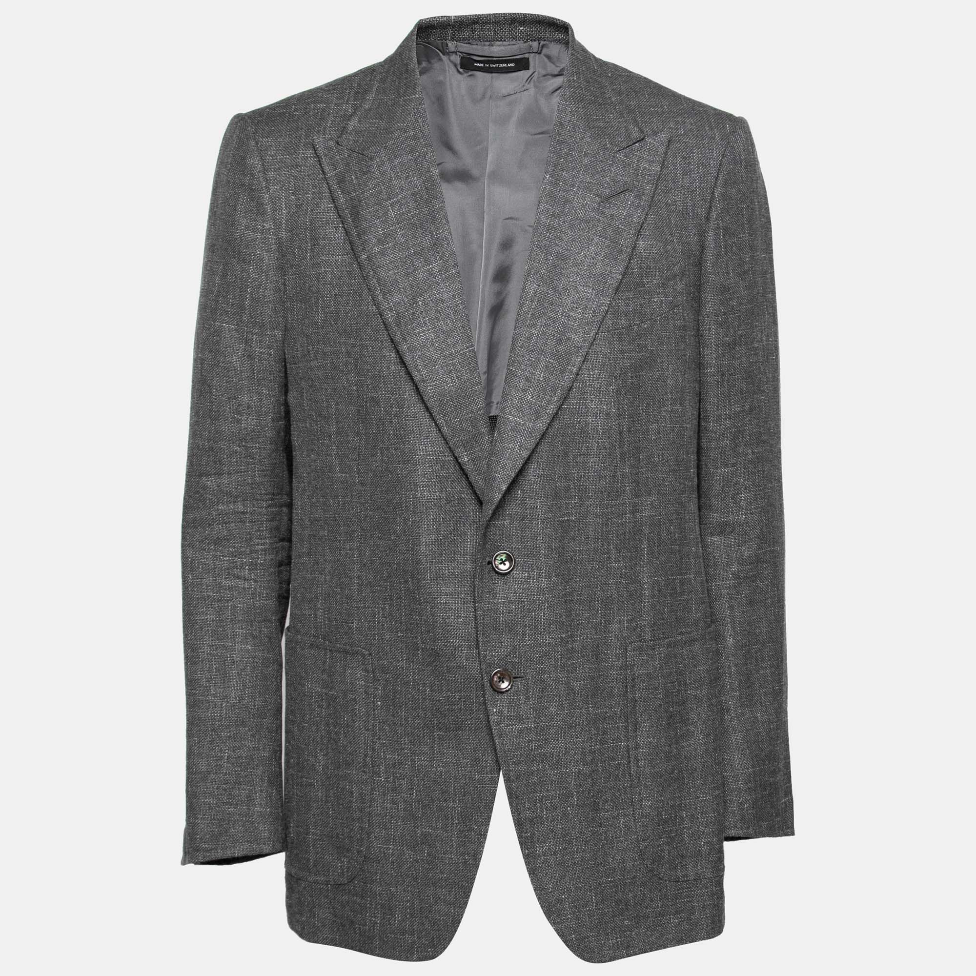 Pre Owned Tom Ford Grey Wool Button Front Long Sleeve Blazer XXXL
