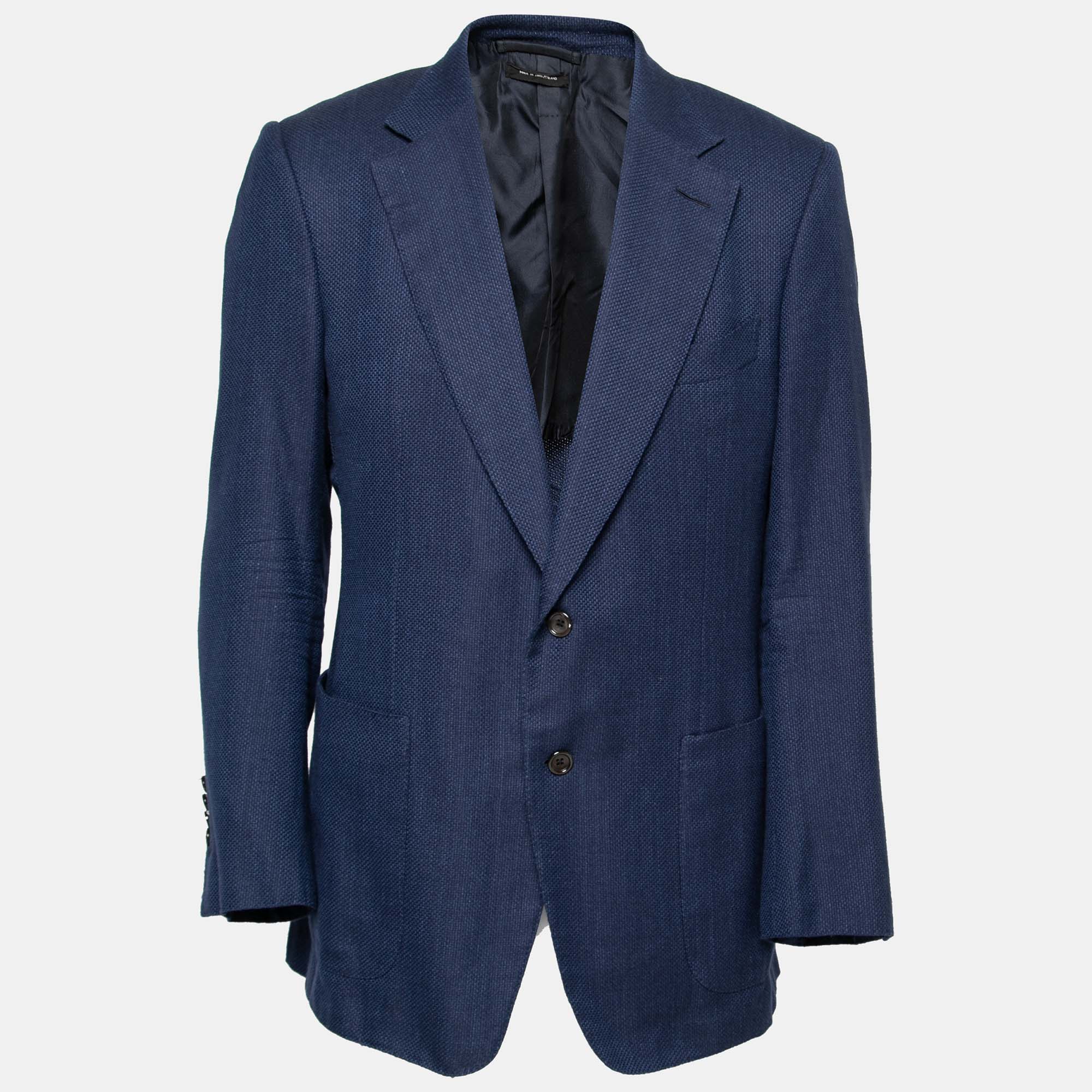 Pre Owned Tom Ford Blue Cashmere Button Front Long Sleeve Blazer XXL