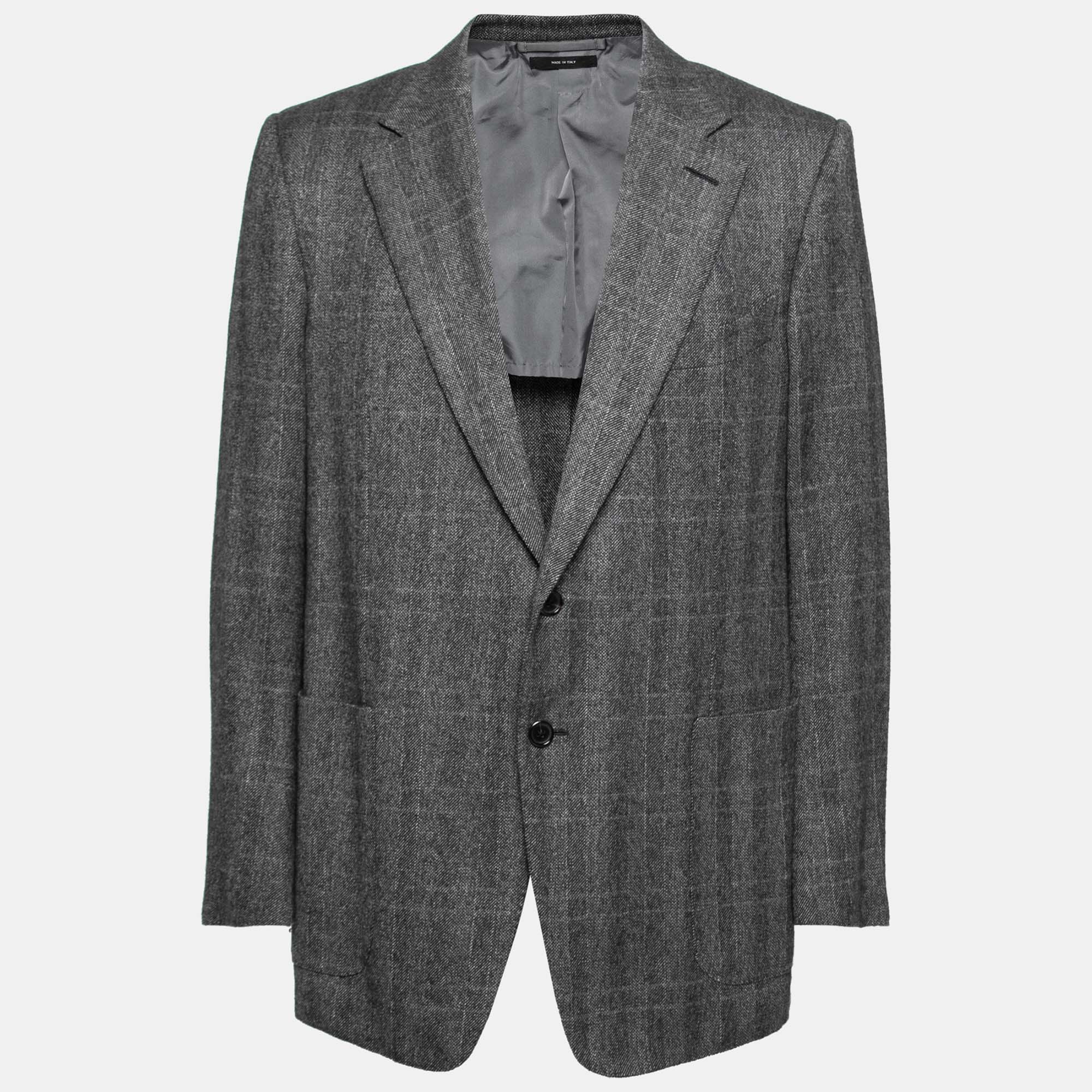 Pre Owned Tom Ford Grey Wool Long Sleeve Button Front Blazer XXXL