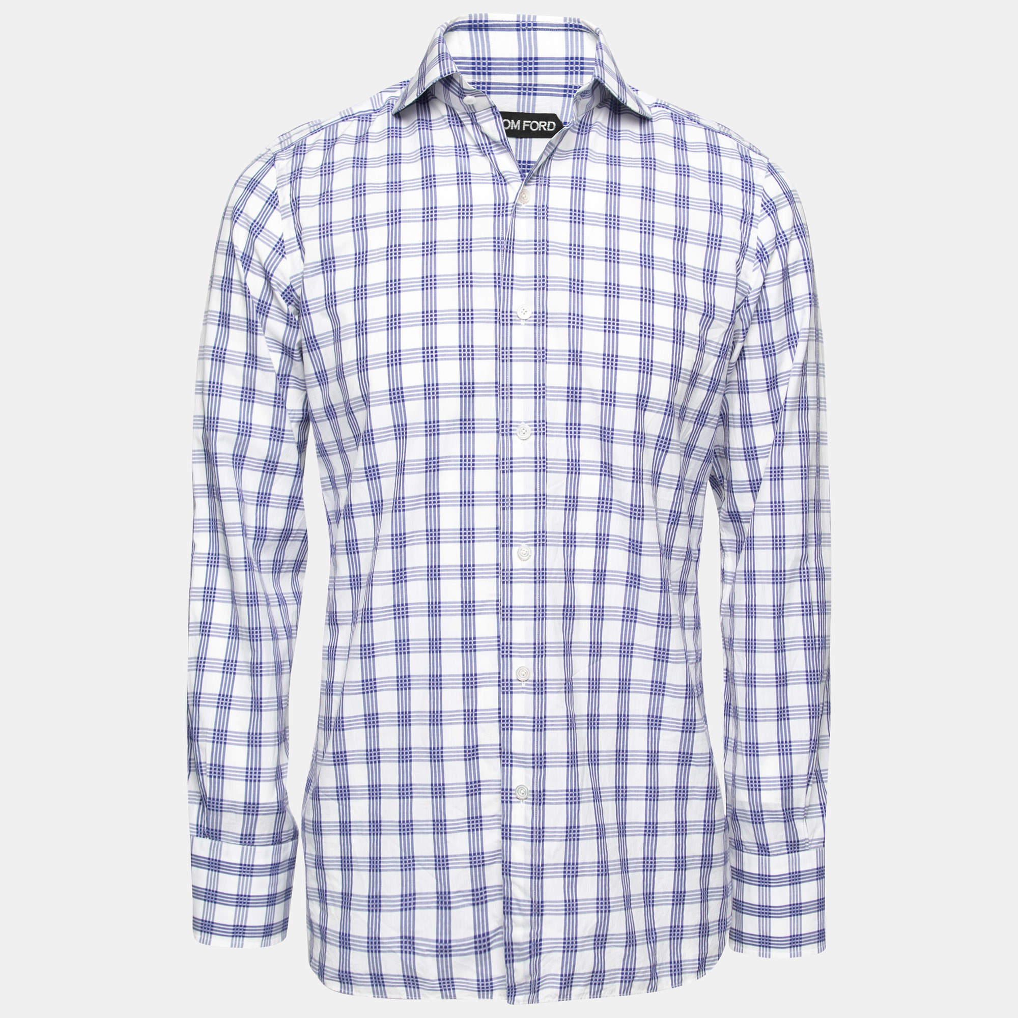 Pre Owned Tom Ford Ink Blue Checkered Cotton Button Front Shirt M
