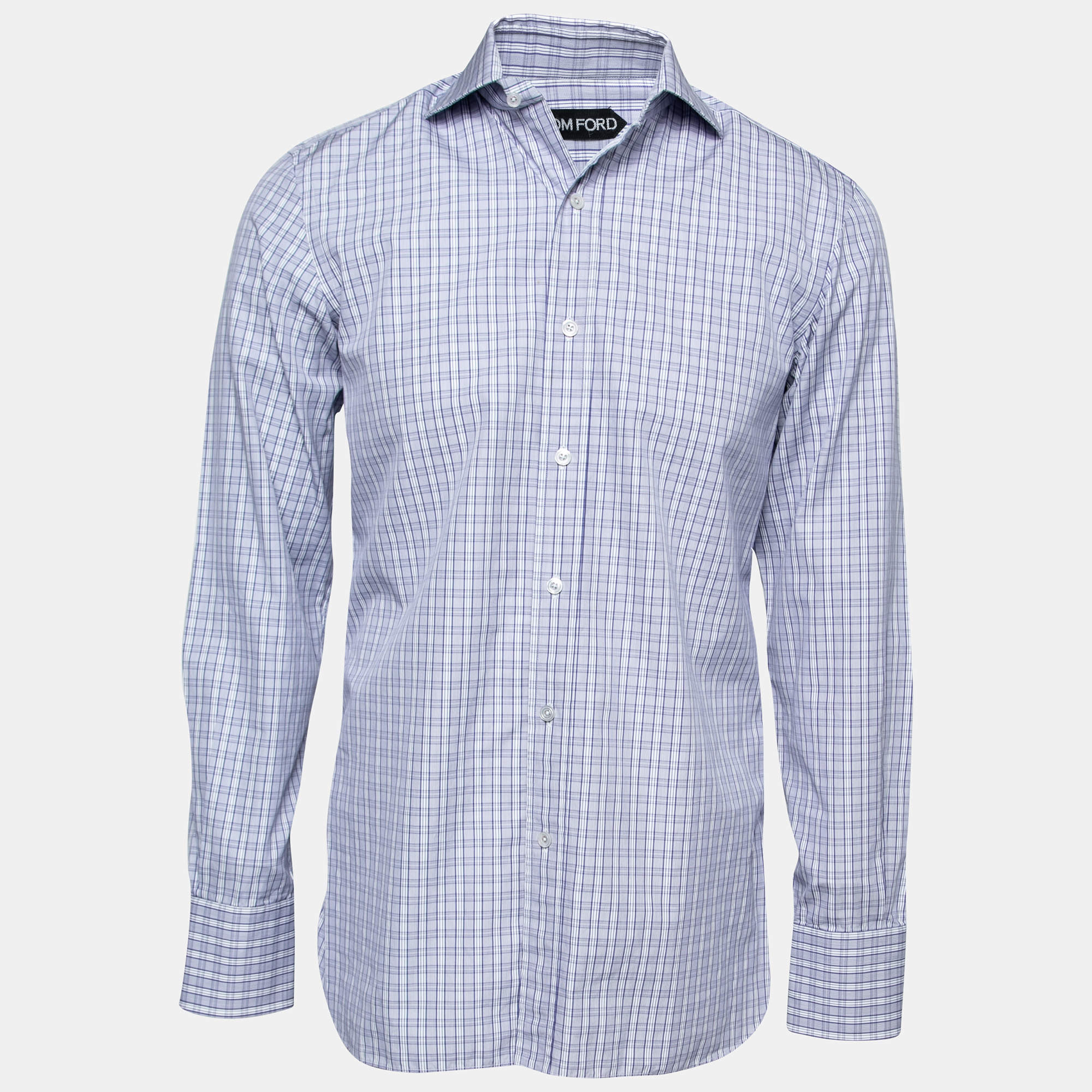 Pre Owned Tom Ford Blue Checkered Cotton Button Front Shirt L