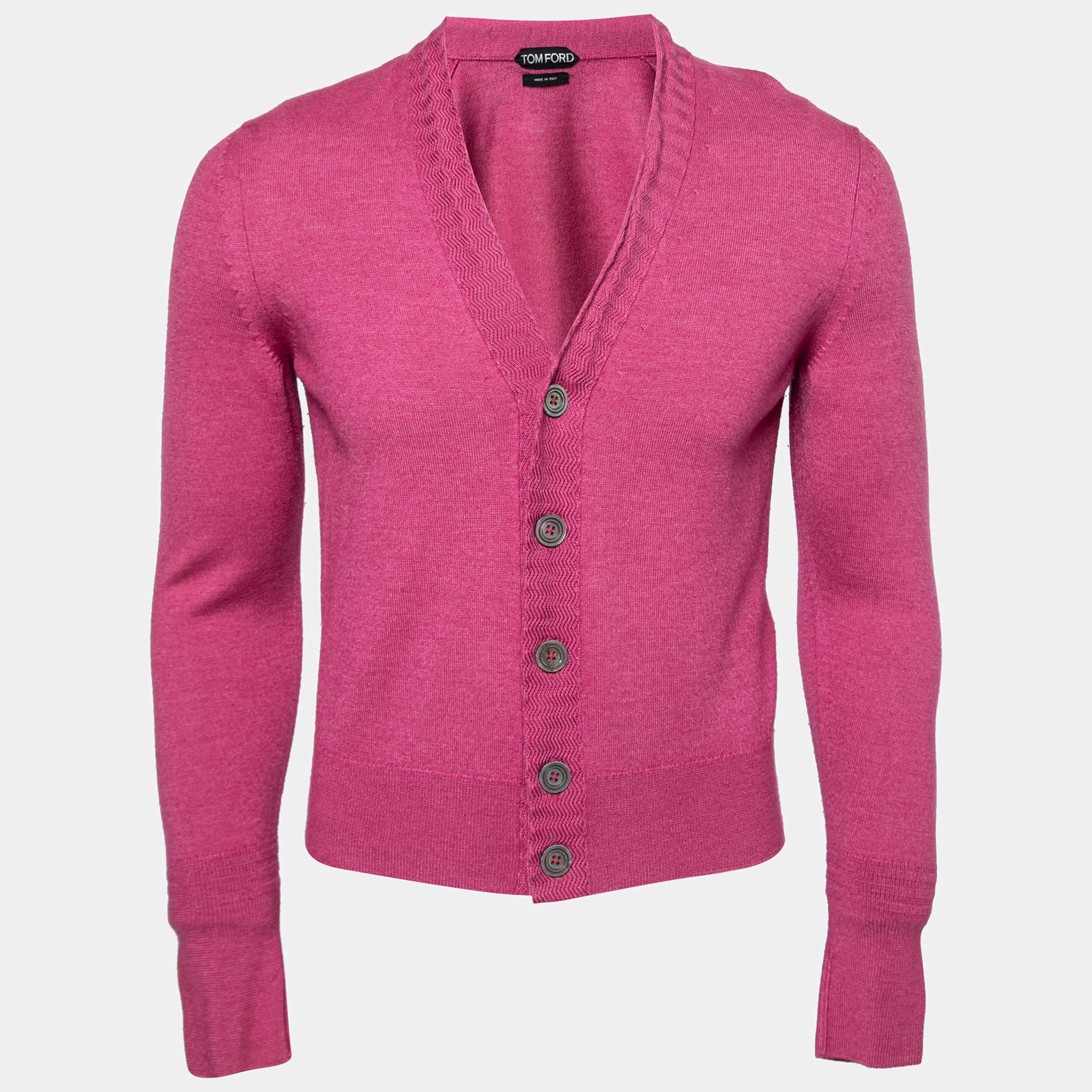 Pre Owned Tom Ford Pink Wool Long Sleeve Button Front Cardigan S