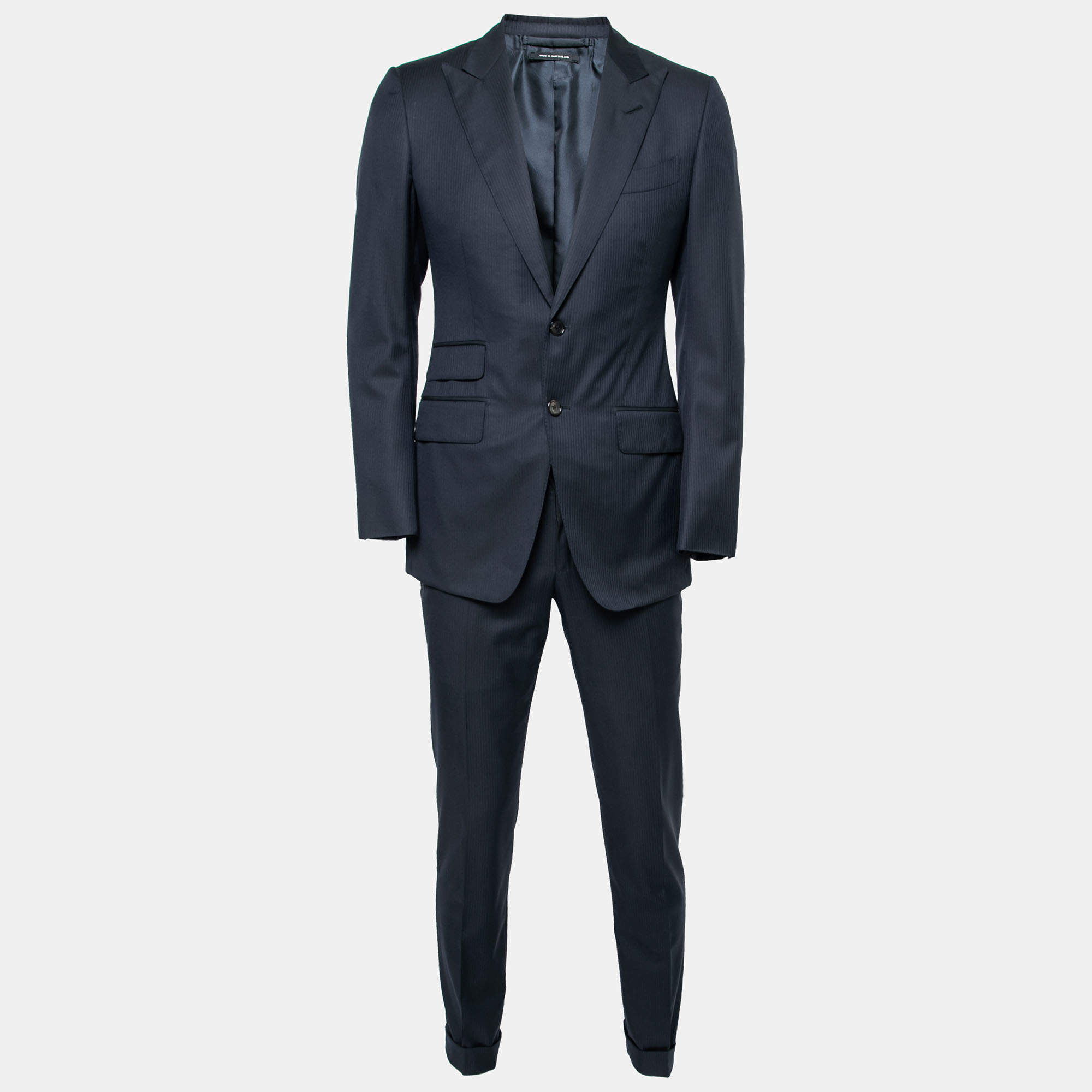 Pre Owned Tom Ford Navy Blue Pin Striped Wool Single Breasted Blazer & Pant Suit S