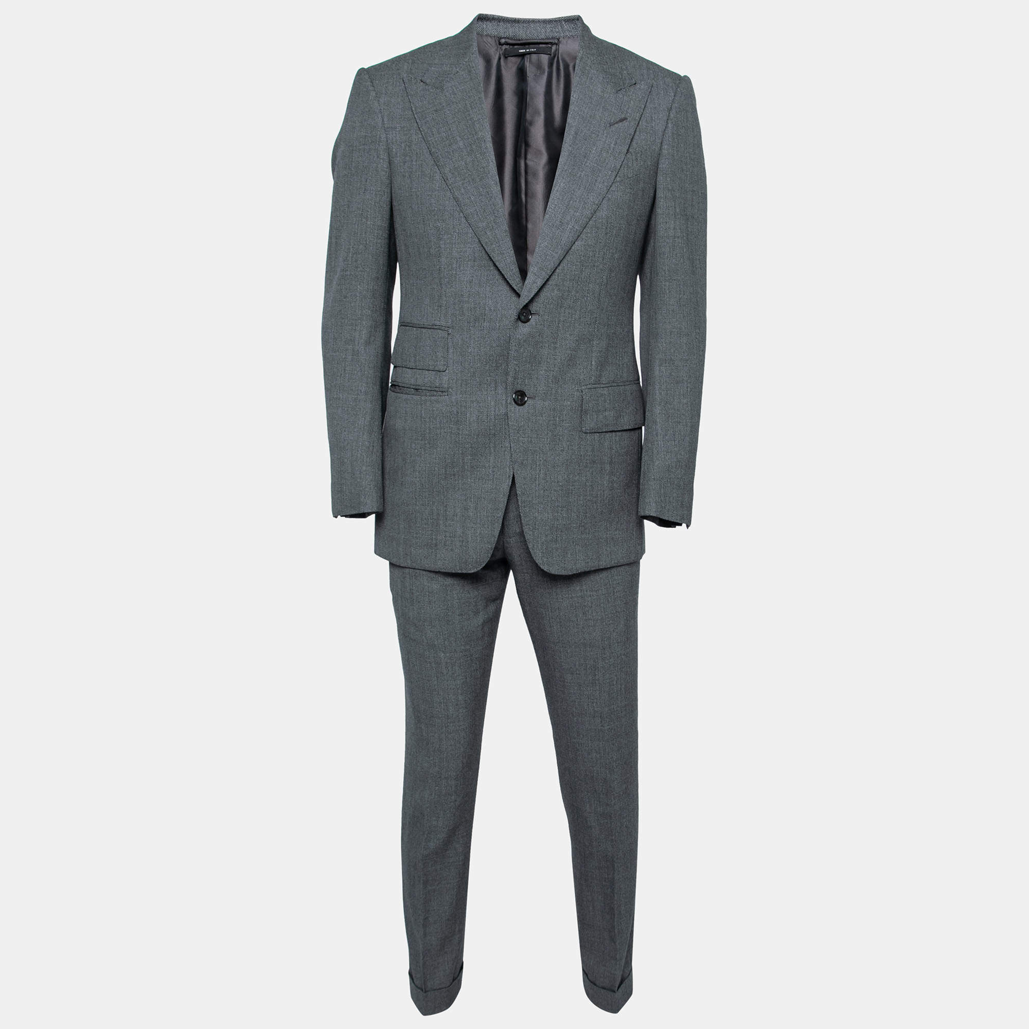 Pre Owned Tom Ford Grey Wool Single Breasted Windsor Single Breasted Blazer & Pant Suit S