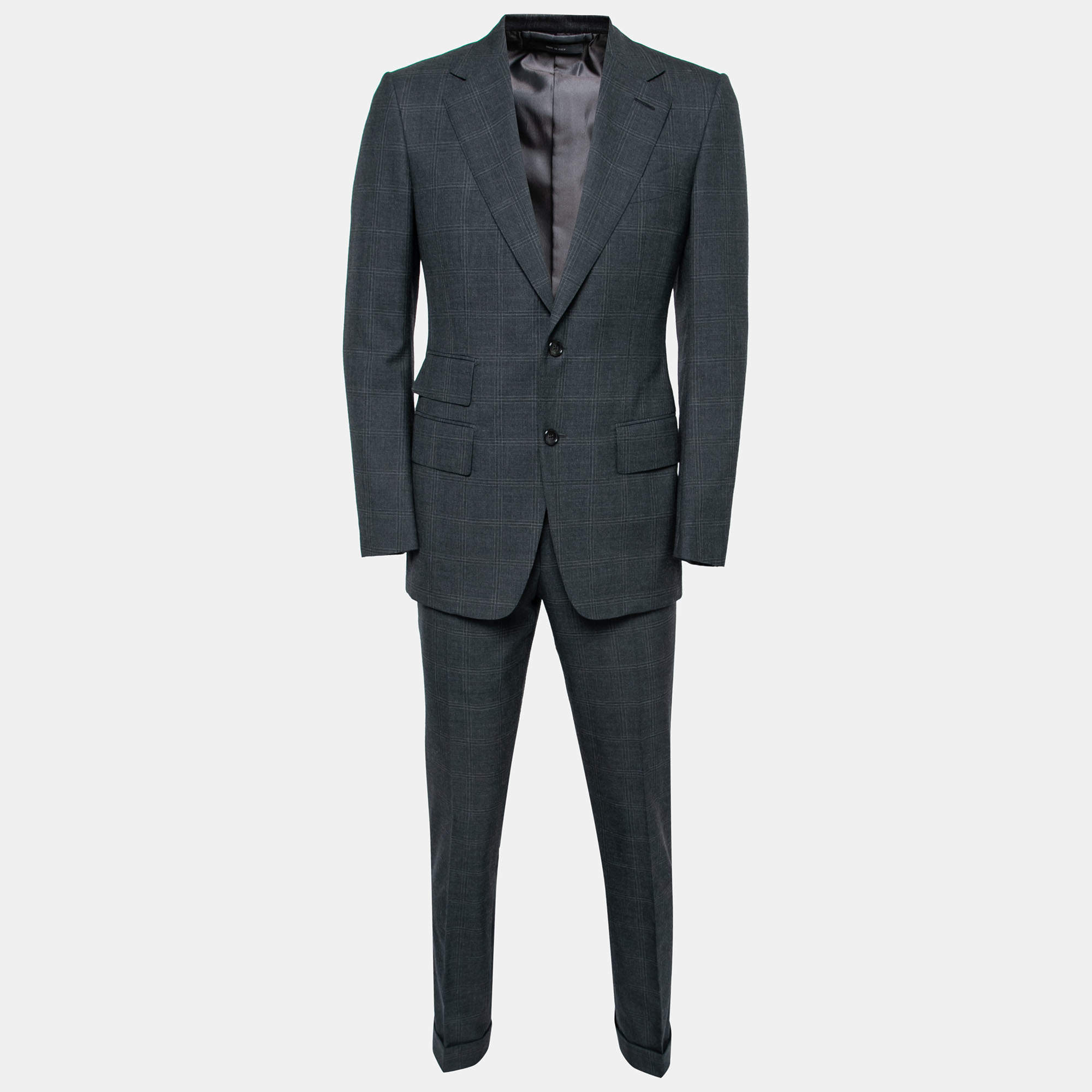 Tom Ford Charcoal Grey Checked Wool Single Breasted Blazer & Pant Suit S Tom  Ford | TLC