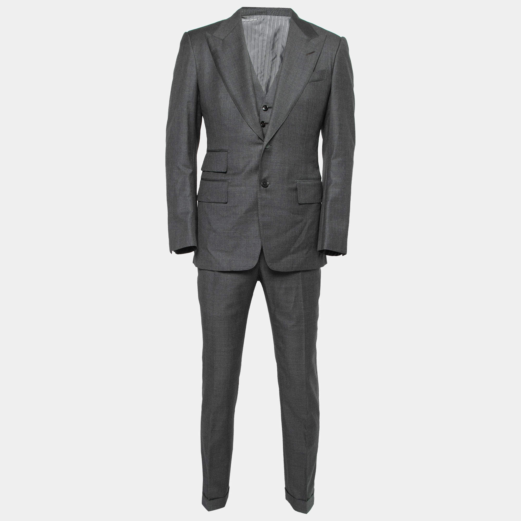Pre Owned Tom Ford Charcoal Grey Wool Single-Breasted Three-Piece Suit M