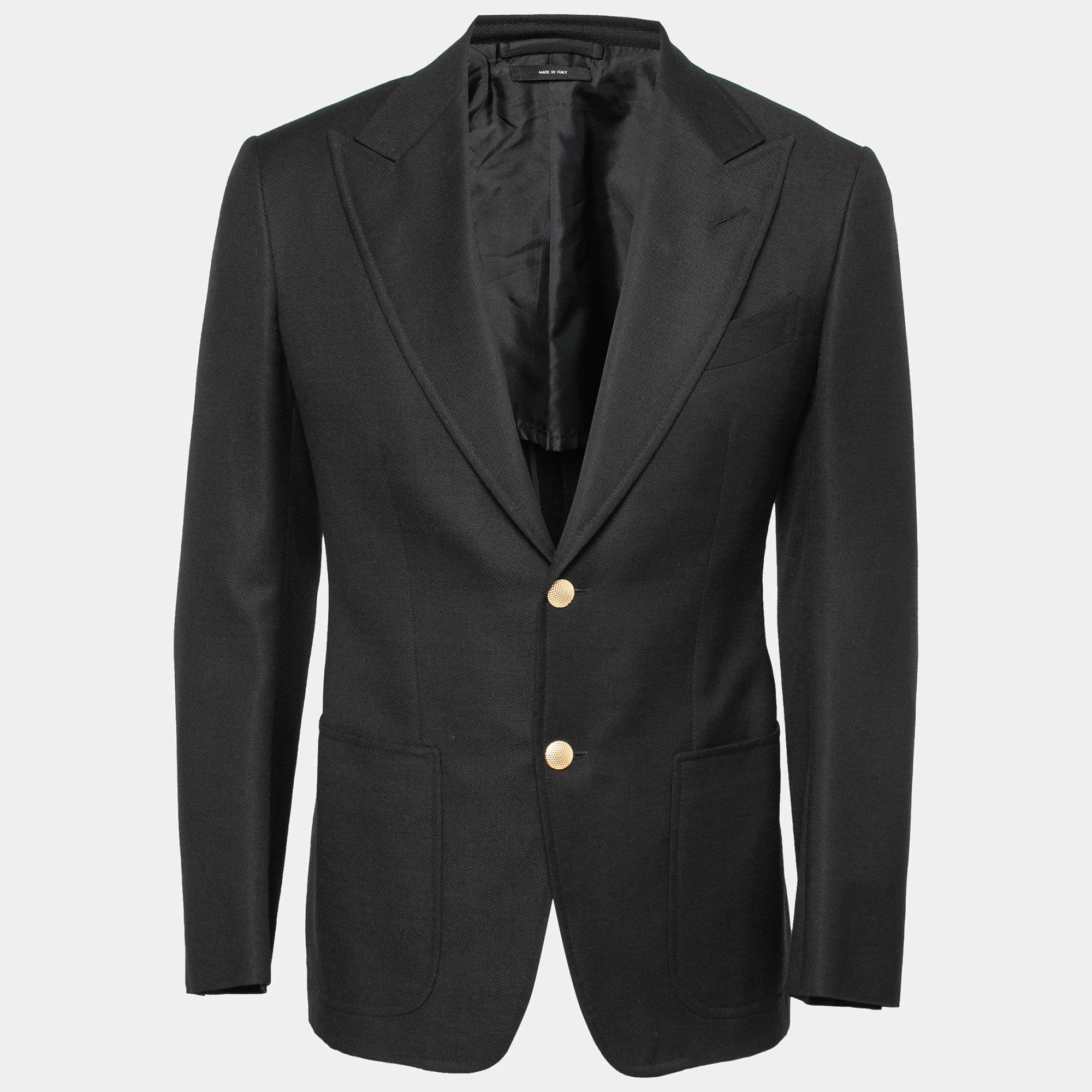 Pre Owned Tom Ford Black Textured Wool-Crepe Single-Breasted Blazer S