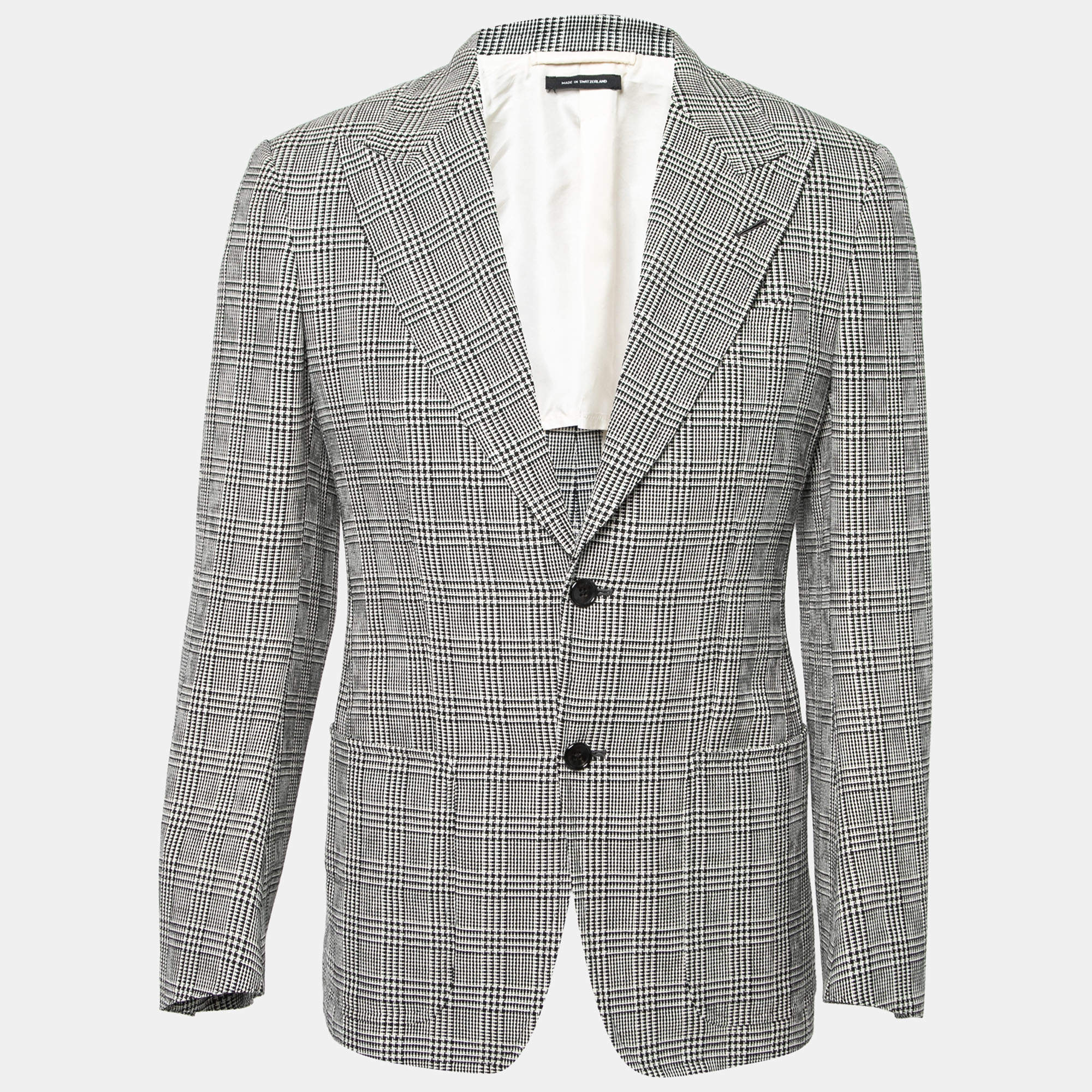 Pre Owned Tom Ford Black Glen Check Wool Single-Breasted Blazer S