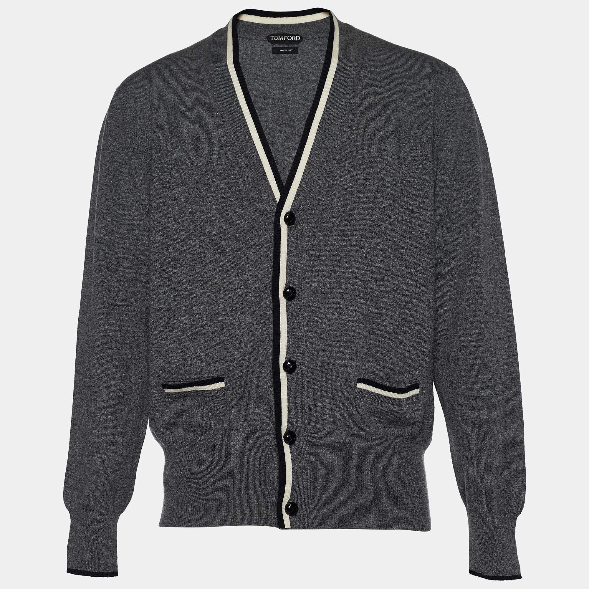 Pre Owned Tom Ford Grey Cashmere Knit Button Front Cardigan XXL