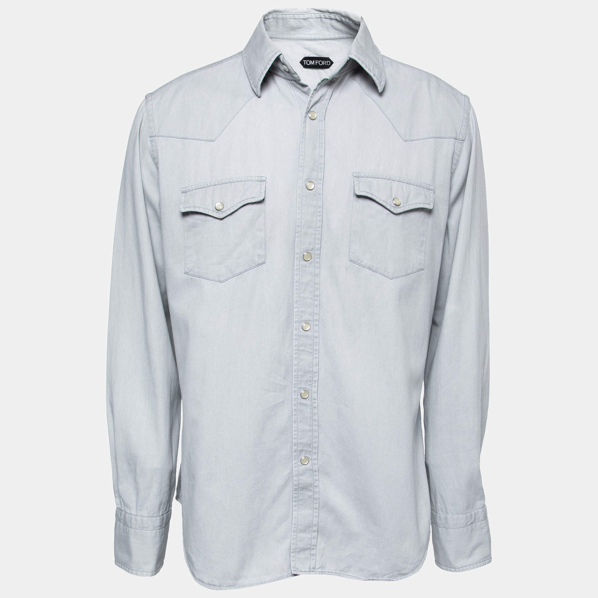 Pre Owned Tom Ford Grey Cotton Long Sleeve Shirt L   