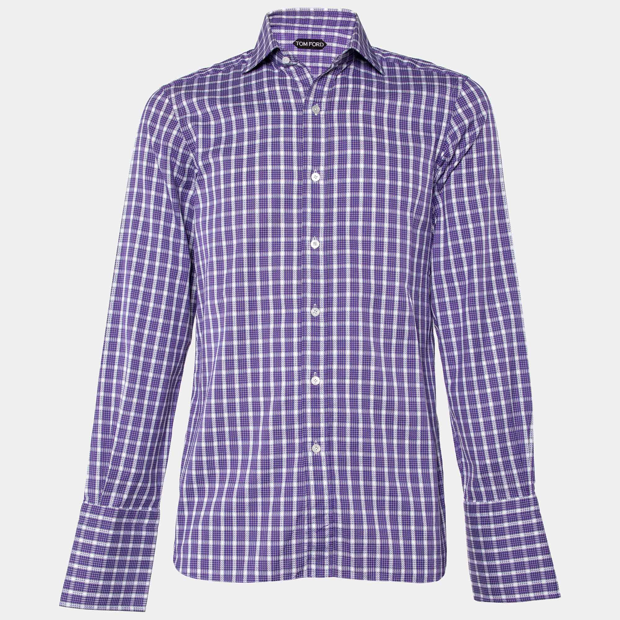 Pre Owned Tom Ford Purple Checked Cotton Shirt M