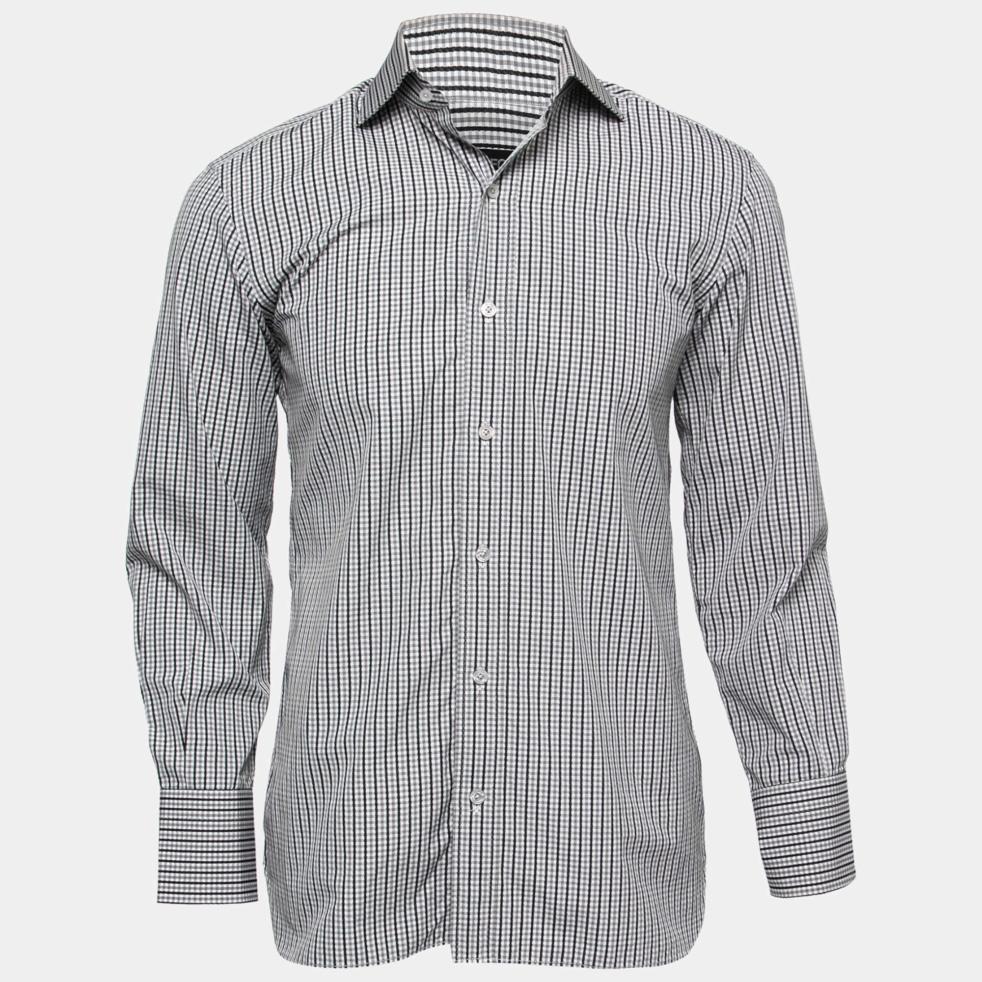 Pre Owned Tom Ford Grey Checked Cotton Shirt M