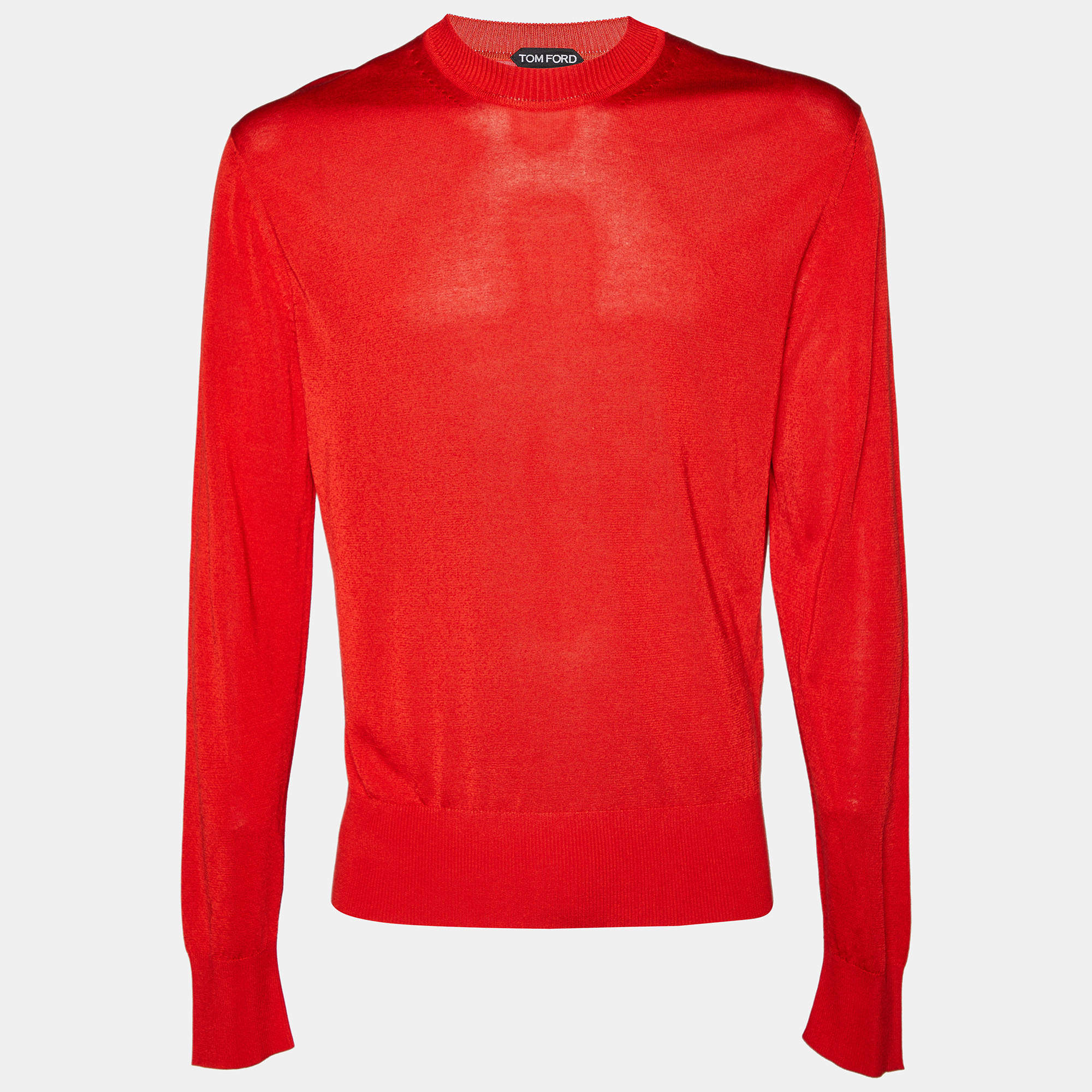 Pre Owned Tom Ford red Cotton Knit Long Sleeve Jumper XXL